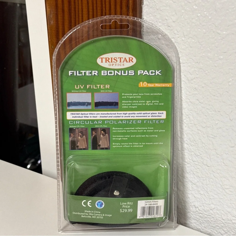 Tristar Optics Filter Bonus Pack 52mm (UV Filter, Polarizer Filter, Pouch) -NEW